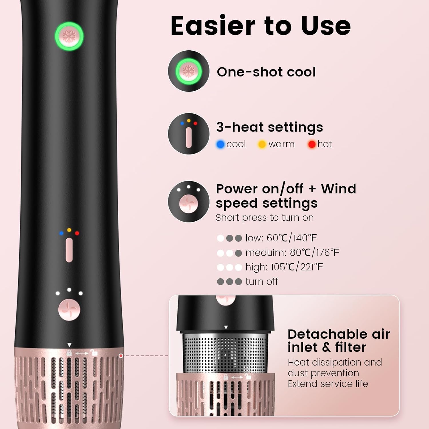 Brosse Soufflante Haute Vitesse 4 en 1 Pour Tous Types de Cheveux, Air Froid Inclus – Image 5