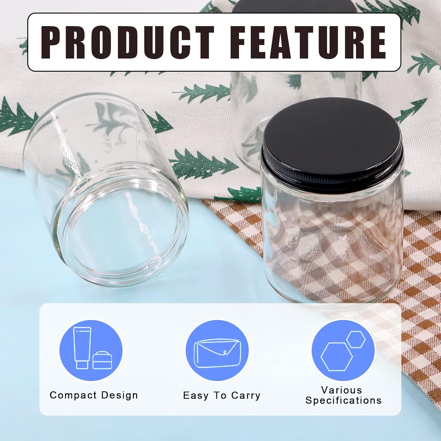 Bocaux ronds en verre transparent : idéal pour le rangement esthétique des cosmétiques et produits de beauté – Image 4