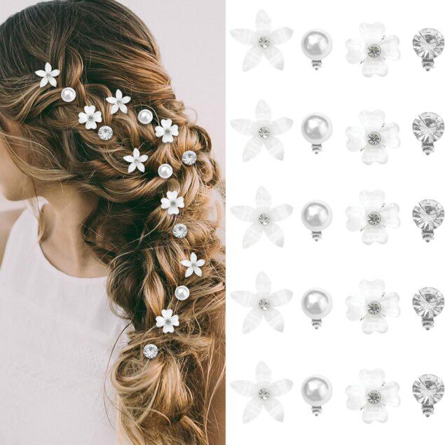 Pinces à fleurs miniatures : 20 accessoires en perles et strass pour femmes et filles Ajoutez une touche d'élégance à vos coiffures quotidiennes ou lors de vos fêtes et mariages