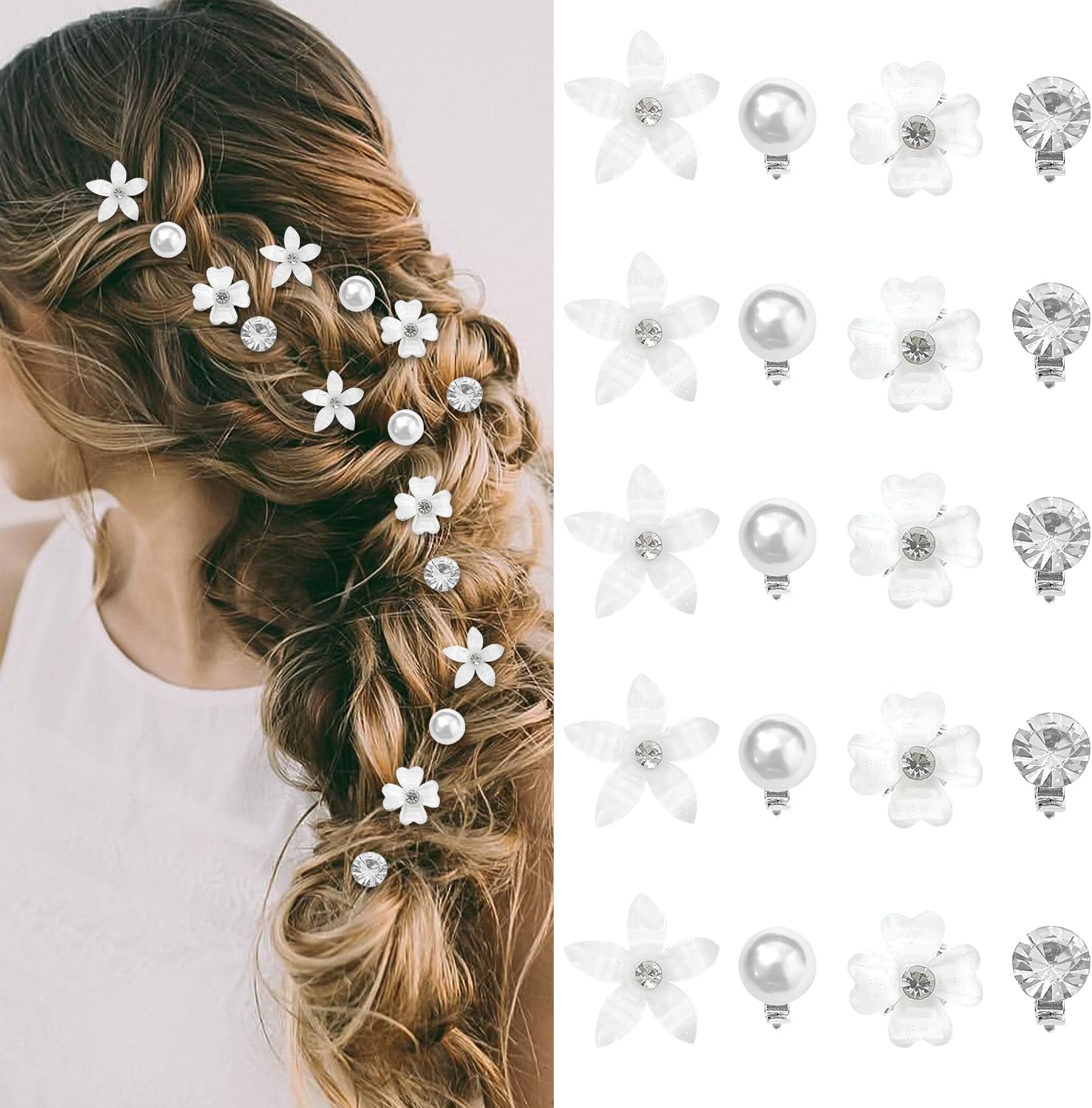 Pinces à fleurs miniatures : 20 accessoires en perles et strass pour femmes et filles Ajoutez une touche d'élégance à vos coiffures quotidiennes ou lors de vos fêtes et mariages