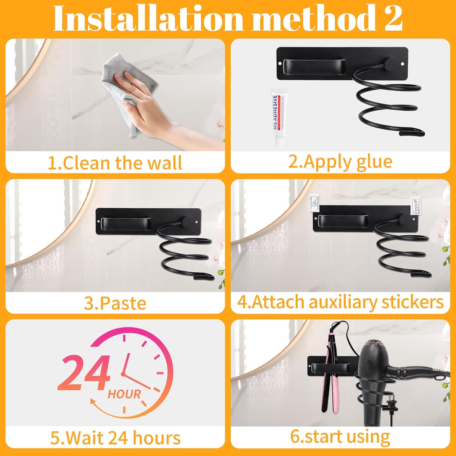 Porte sèche cheveux et support de lisseur : l'organisation parfaite pour votre salle de bain Découvrez notre support mural astucieux pour sèche cheveux et lisseurs, idéal pour les hôtels et les particuliers souhaitant optimiser l'espace de leur salle de bain tout en gardant leur matériel de coiffure à portée de main. Grâce à son range-câbles intégré, dites adieu au désordre et profitez d'un environnement élégant et fonctionnel. – Image 7