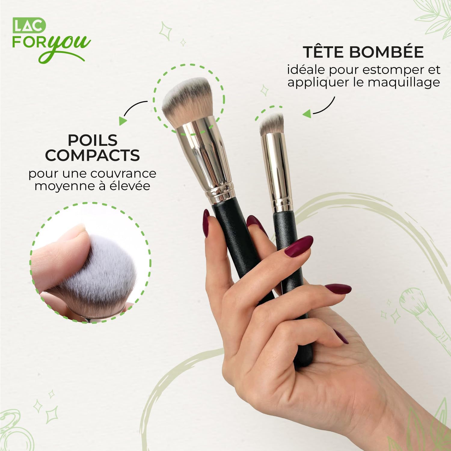 Pinceaux de maquillage professionnels : set 2 pièces pour un teint parfait Découvrez le pinceau fond de teint oblique et le pinceau anti-cernes yeux, adaptés aux passionnées de maquillage recherchant un fini impeccable grâce à des poils denses et un manche cylindrique ergonomique. – Image 3