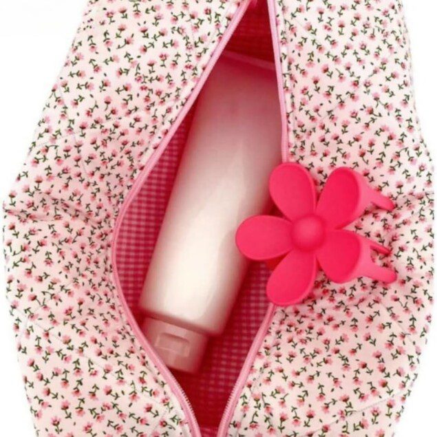 Trousse de maquillage matelassée : grande capacité et style floral pour femmes et filles en voyage