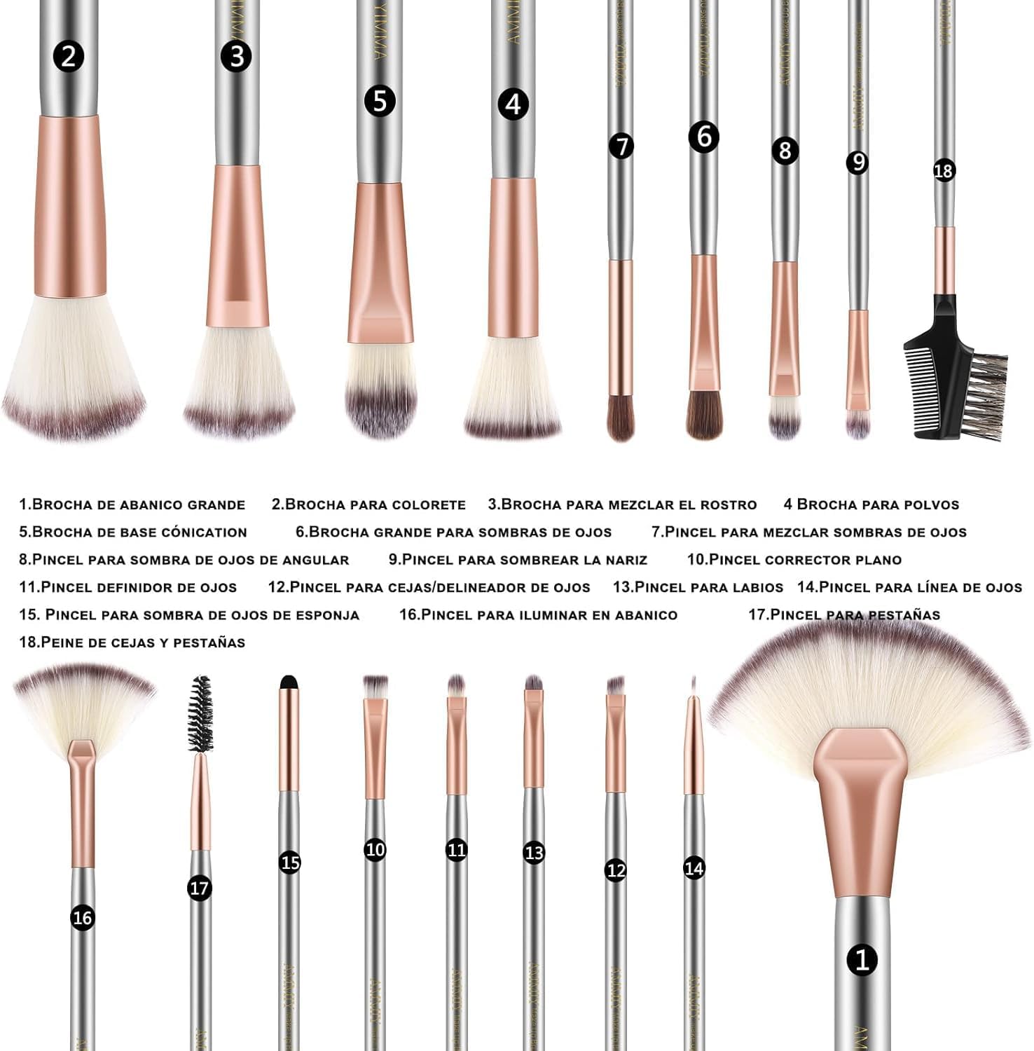 Set de 18 pinceaux de maquillage rose doré : l'outil parfait pour les passionnées de beauté Découvrez notre set haut de gamme de pinceaux synthétiques pour un maquillage impeccable – Image 4