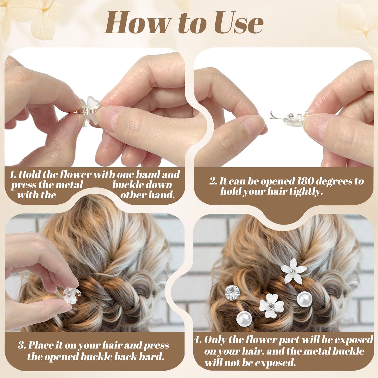 Pinces à fleurs miniatures : 20 accessoires en perles et strass pour femmes et filles Ajoutez une touche d'élégance à vos coiffures quotidiennes ou lors de vos fêtes et mariages – Image 7