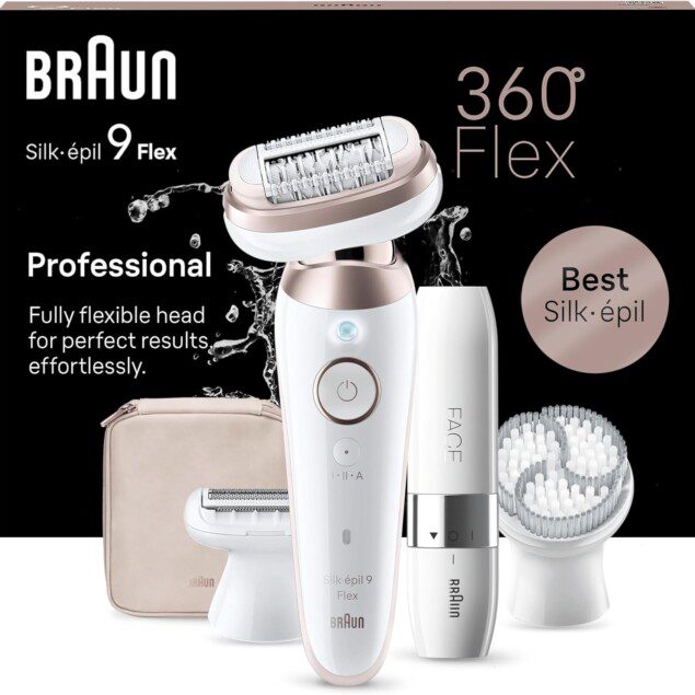 Épilateur Braun Silk-épil 9 Flex : l'allié idéal pour les femmes à la recherche d'une épilation facile et efficace Découvrez un épilateur étanche avec tête flexible à 360°, sabot tondeuse et mini-rasoir visage pour un soin complet et doux de votre peau