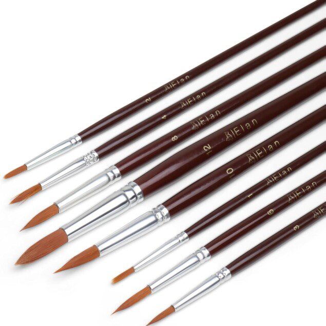 Set de pinceaux ronds : 8 pinceaux en nylon synthétique pour artistes passionnés de peinture acrylique et gouache
