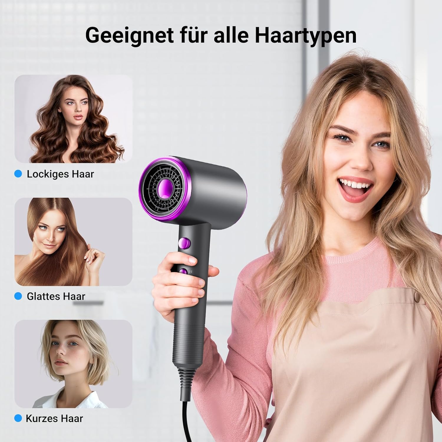 Sèche cheveux à ions négatifs : l'allié parfait pour des coiffures éclatantes et soyeuses Découvrez notre sèche cheveux performant avec 3 vitesses, diffusion de chaleur et fonctionnement silencieux pour un coiffage rapide et sans frisottis – Image 4