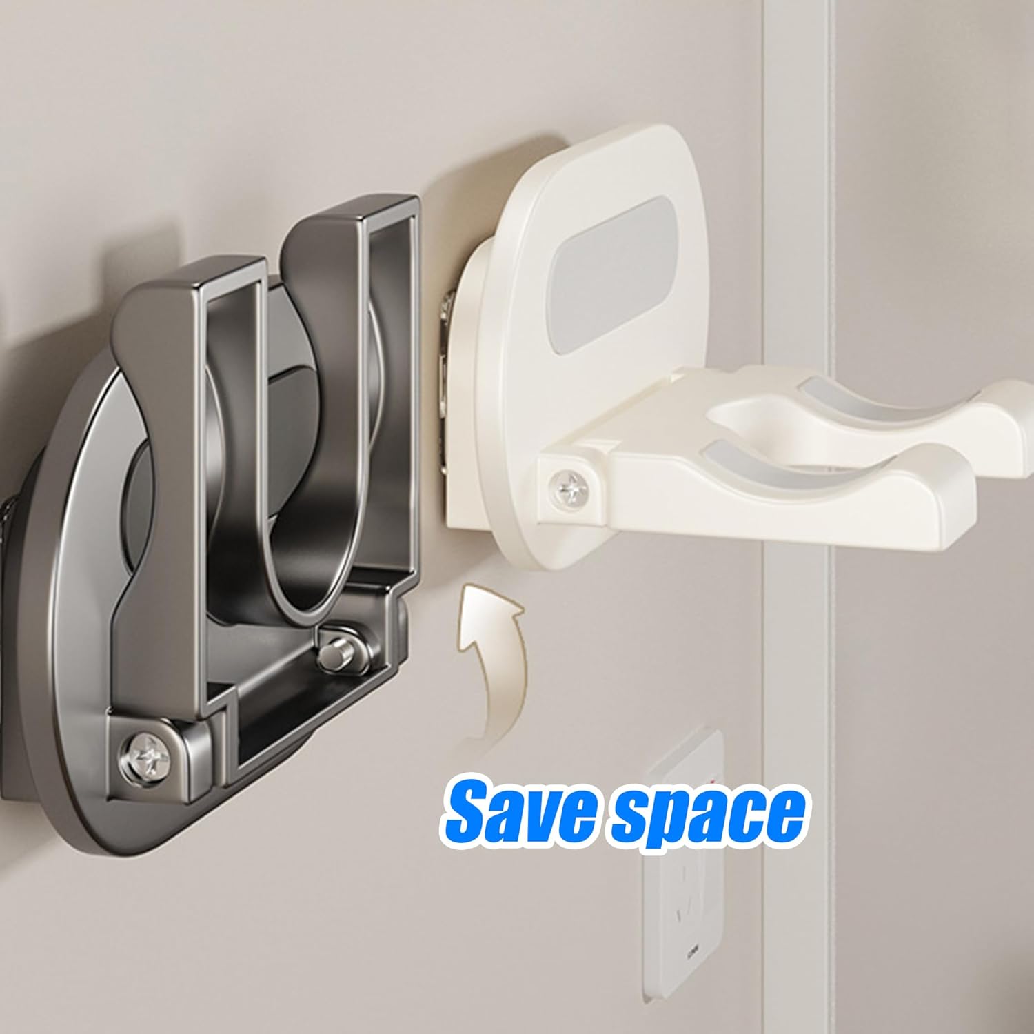 Support de sèche-cheveux en aluminium aéronautique : idéal pour salle de bain et hôtel Fixation murale sans perçage : un rangement élégant et pratique pour vos appareils – Image 3