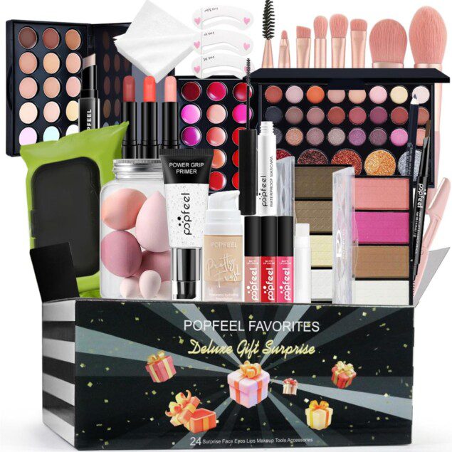 Coffret maquillage complet pour femme : le cadeau idéal de Noël avec ombres à paupières, rouges à lèvres et pinceaux