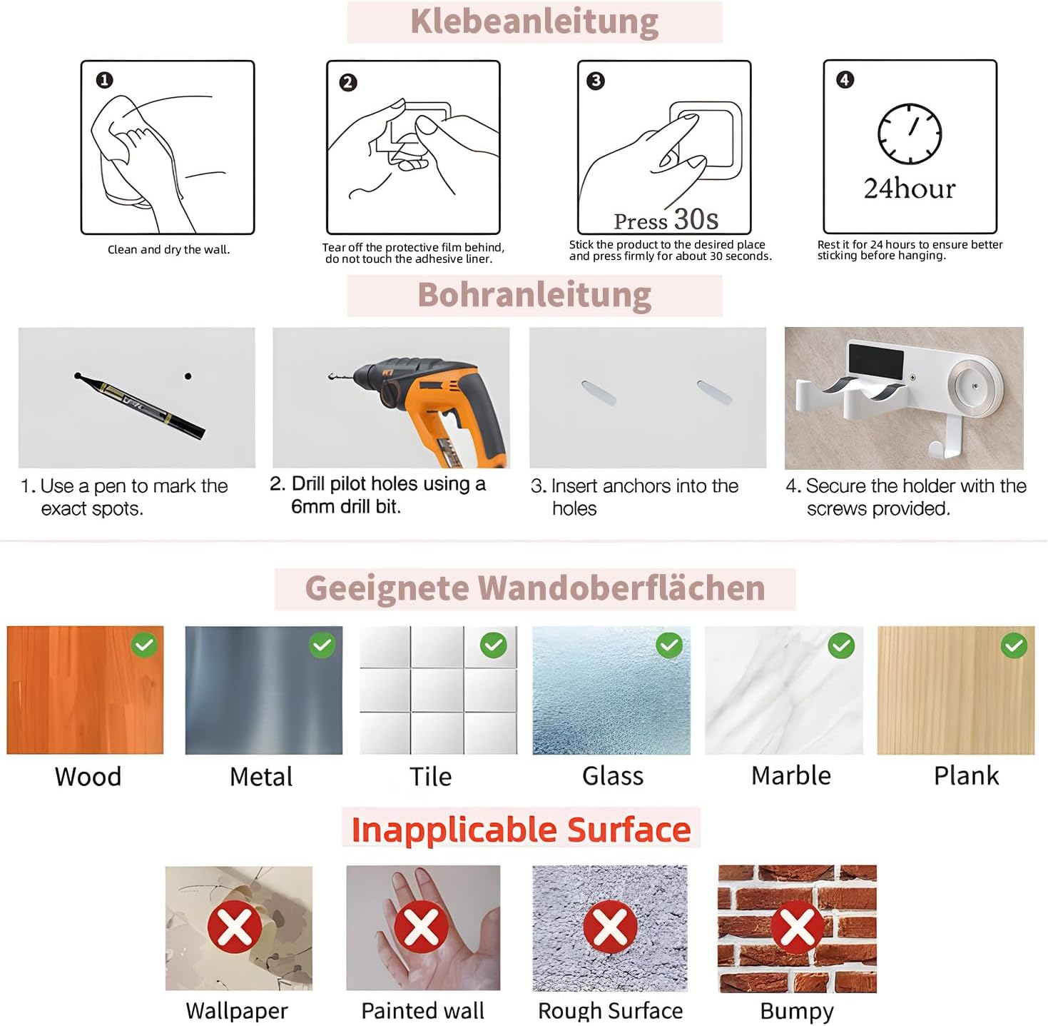 Support pour sèche-cheveux sans perçage : pratique et élégant pour votre salle de bain ou chambre à coucher – Image 8