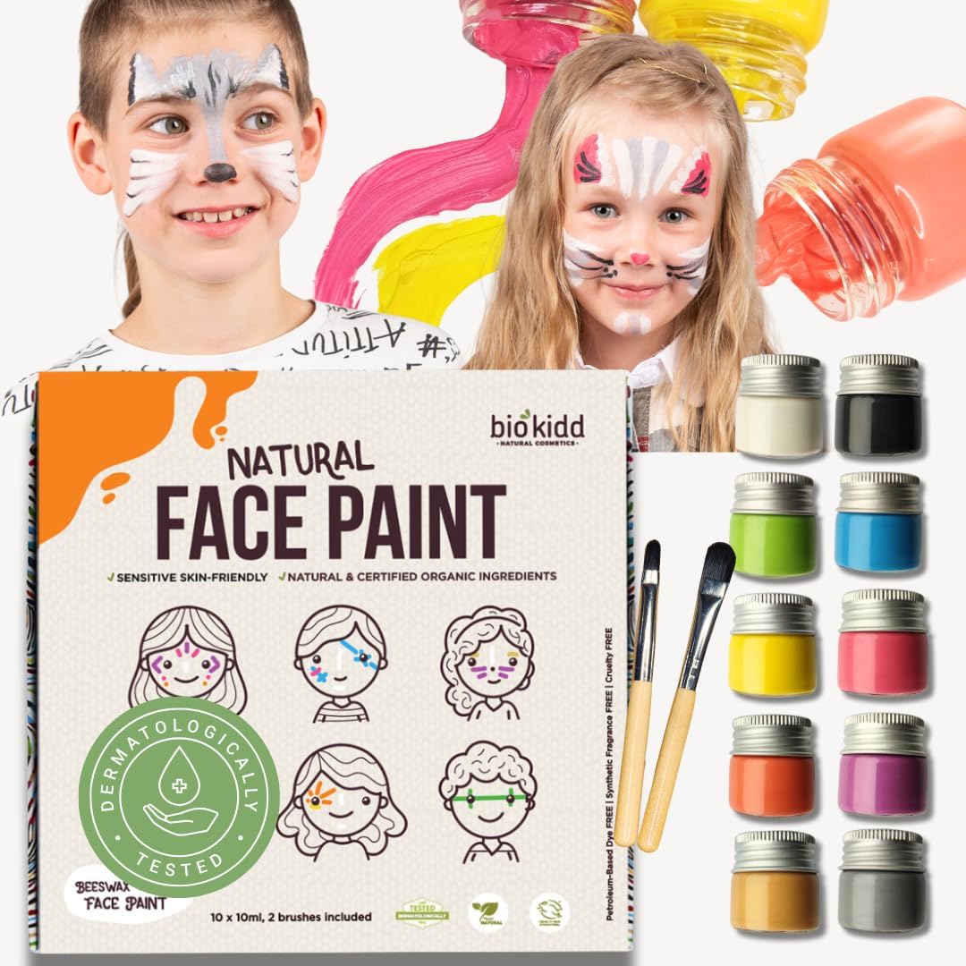 Palette de maquillage de fête bio : un kit de peinture faciale non-toxique et lavable pour peaux sensibles, idéal pour célébrations comme Carnaval, anniversaires et Noël