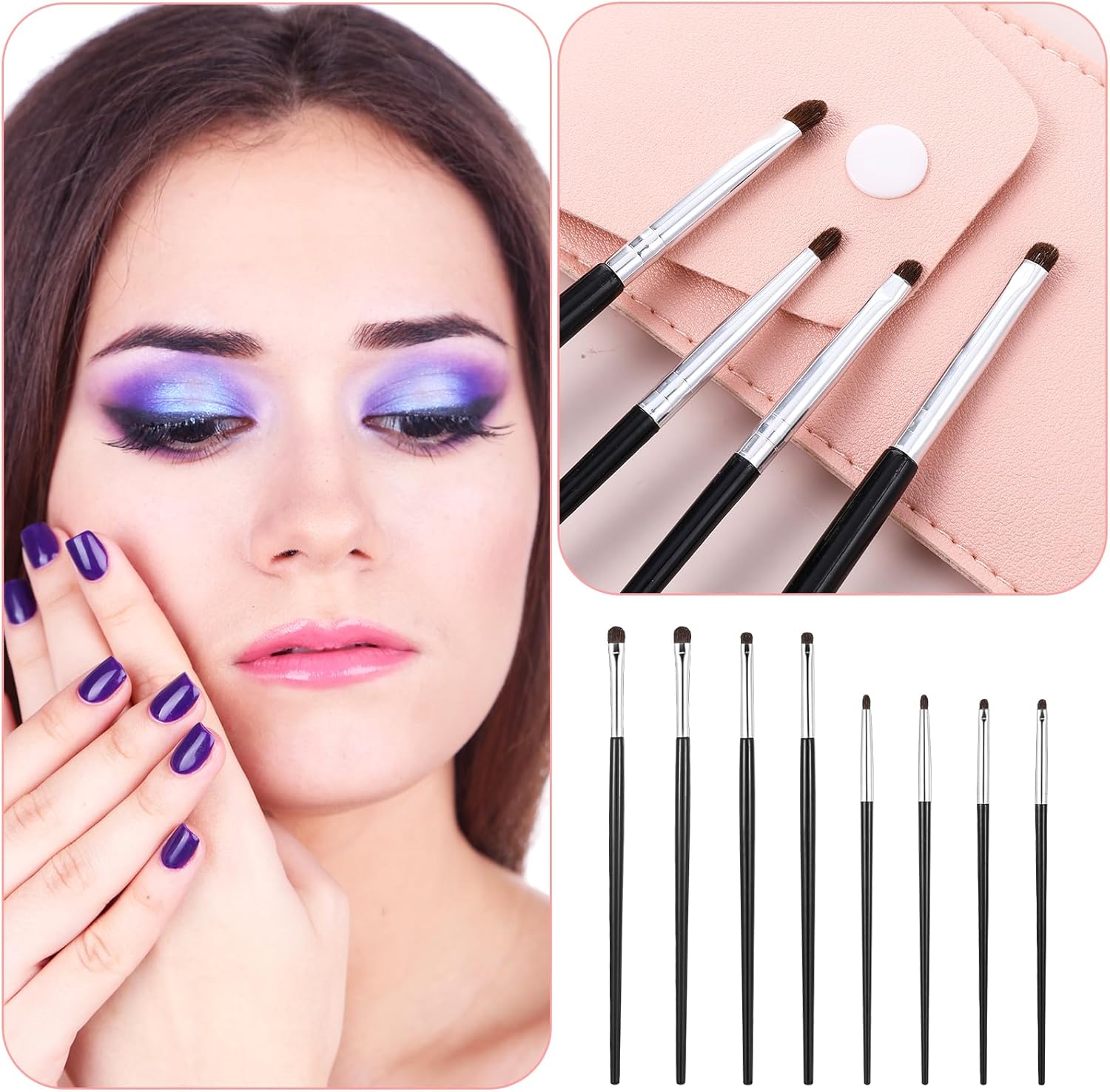 Lot de 8 pinceaux à eyeliner : mini pinceaux de maquillage pour les yeux, précis et polyvalents Pour les passionnés de maquillage, créez des looks impeccables avec notre pinceau ultra fin et plat, idéal pour eyeliner, fard à paupières, poudre, crème et correcteur liquide. – Image 6