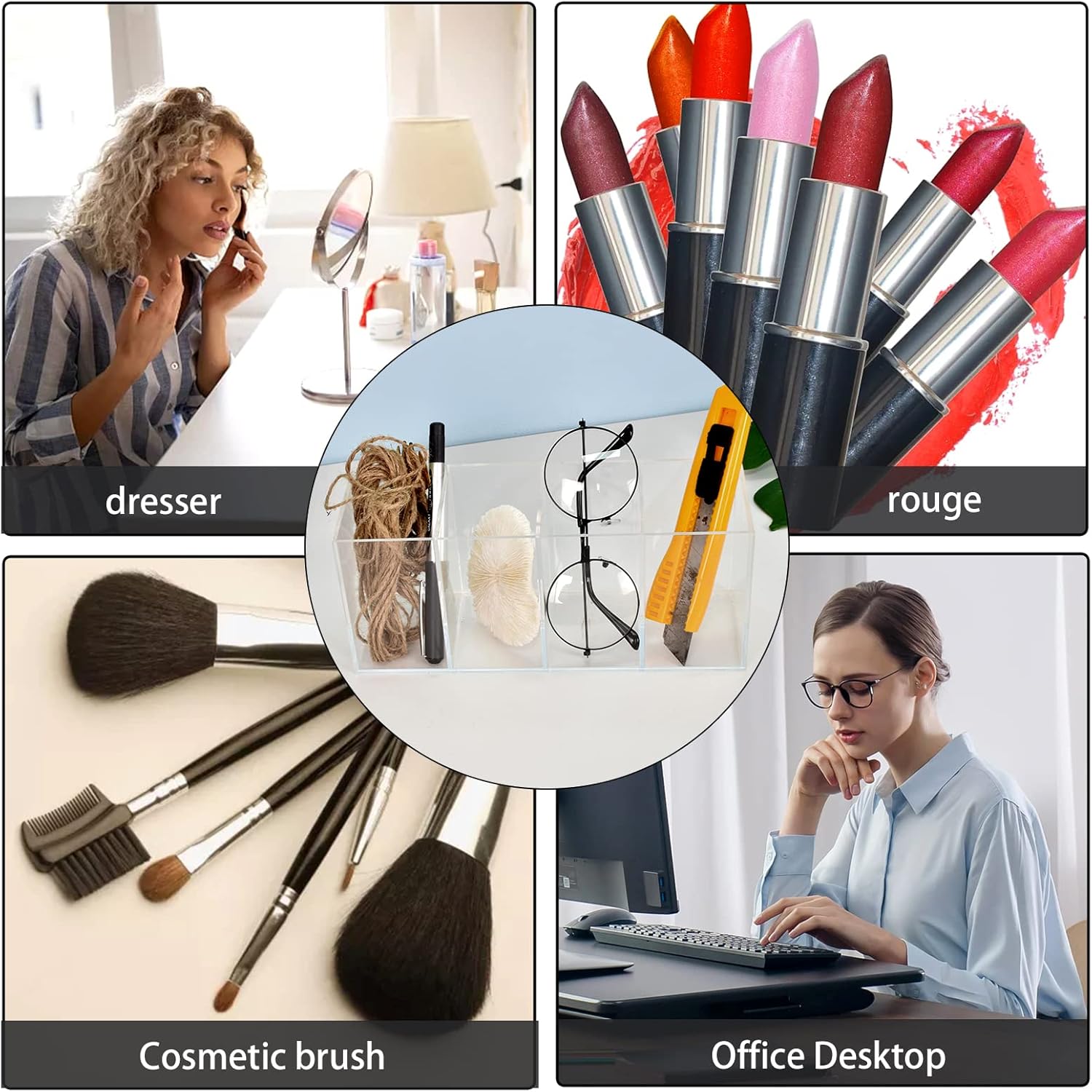 Organisateur de maquillage en acrylique transparent : le rangement idéal pour les passionnés de beauté Optimisez votre espace avec 4 compartiments pratiques pour pinceaux, poudres, vernis et bijoux – Image 7