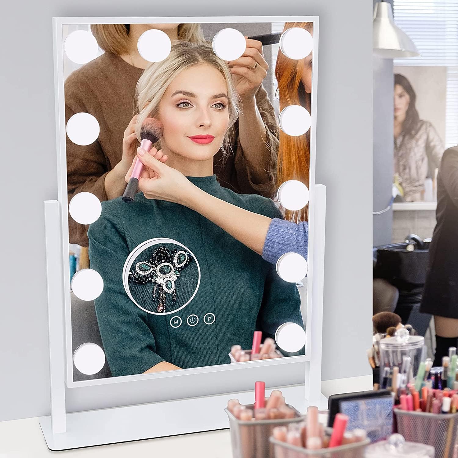 Miroir maquillage lumineux : l’accessoire parfait pour les passionnées de beauté avec 12 lumières et rotation à 360° – Image 6