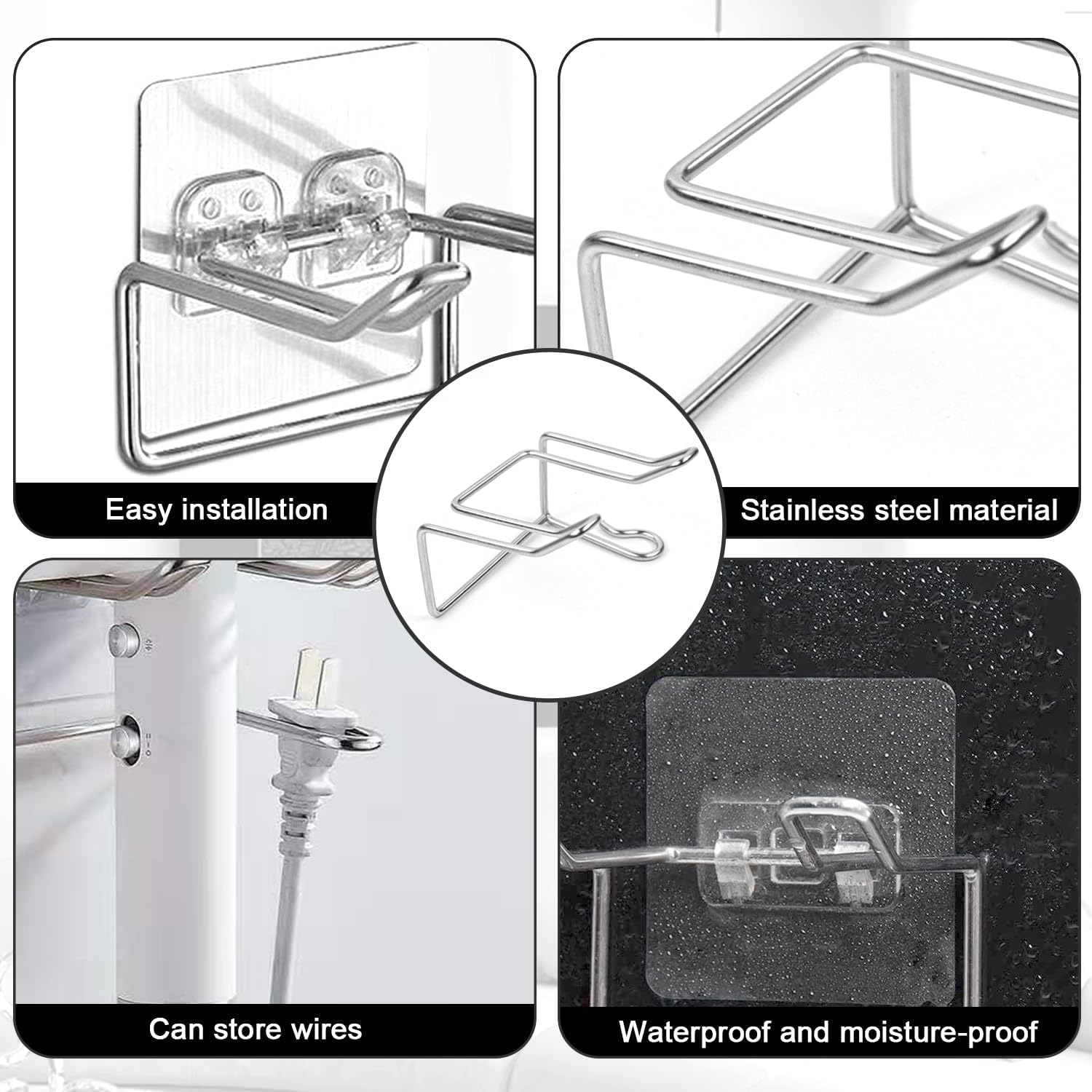 Support sèche cheveux mural sans perçage : pratique et élégant pour salle de bain et hôtel – Image 9