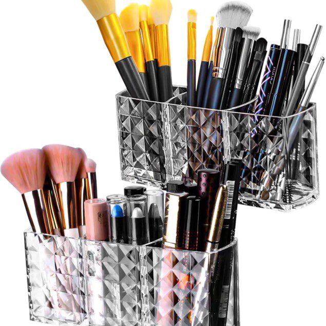 Organisateur de maquillage en acrylique : boîte de rangement élégante pour pinceaux et produits cosmétiques