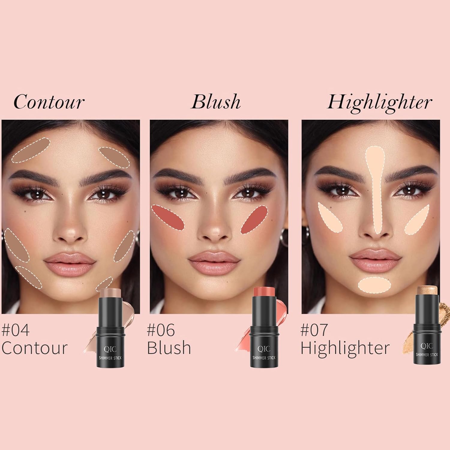 Kit de maquillage en bâton : 3 pièces pour sculpter facilement les joues avec bronzage, contour et blush – Image 4