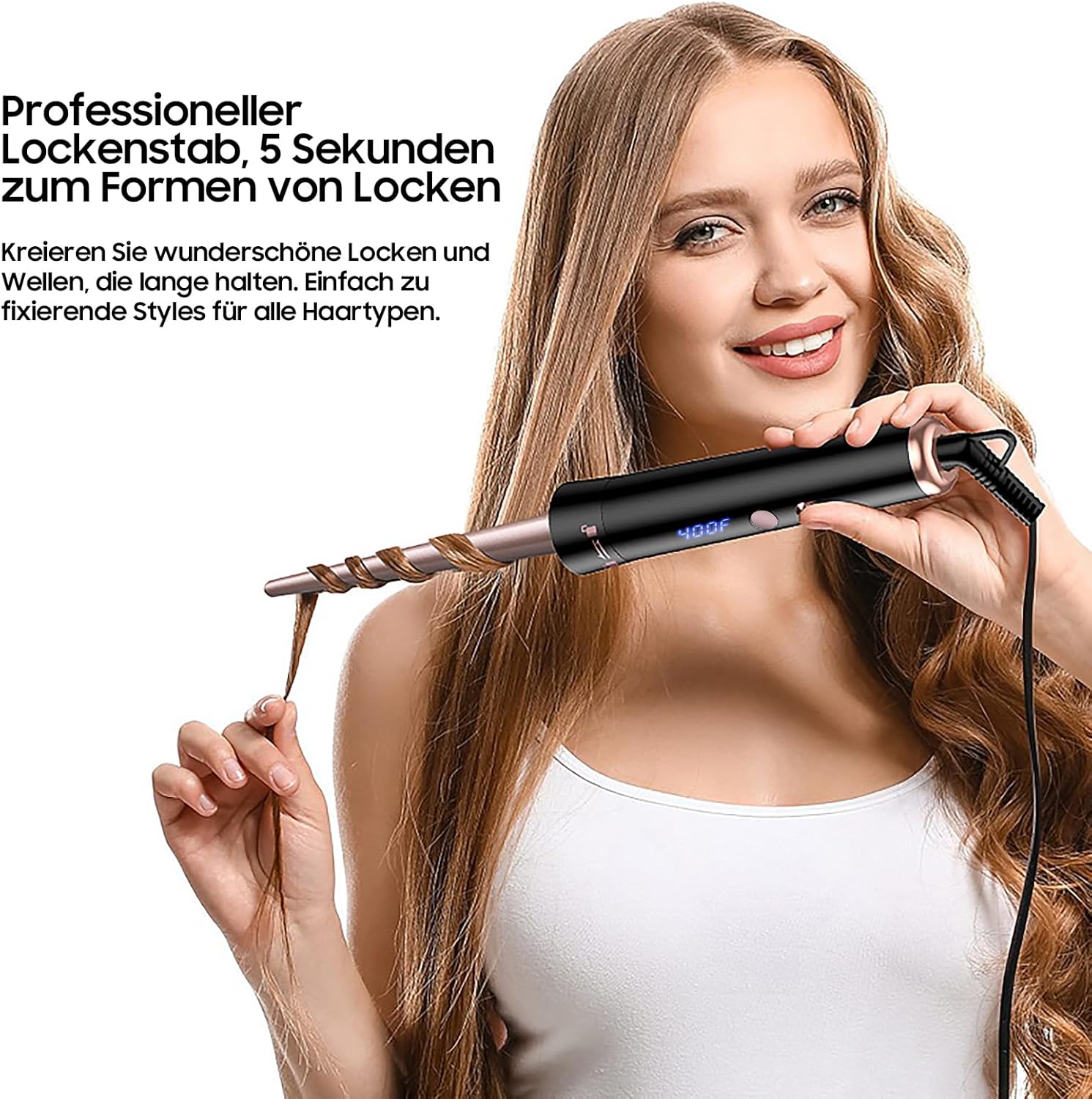 Fer à boucler 5 en 1 pour des coiffures variées : sublimez vos cheveux longs et courts avec un revêtement en céramique et des températures réglables – Image 2