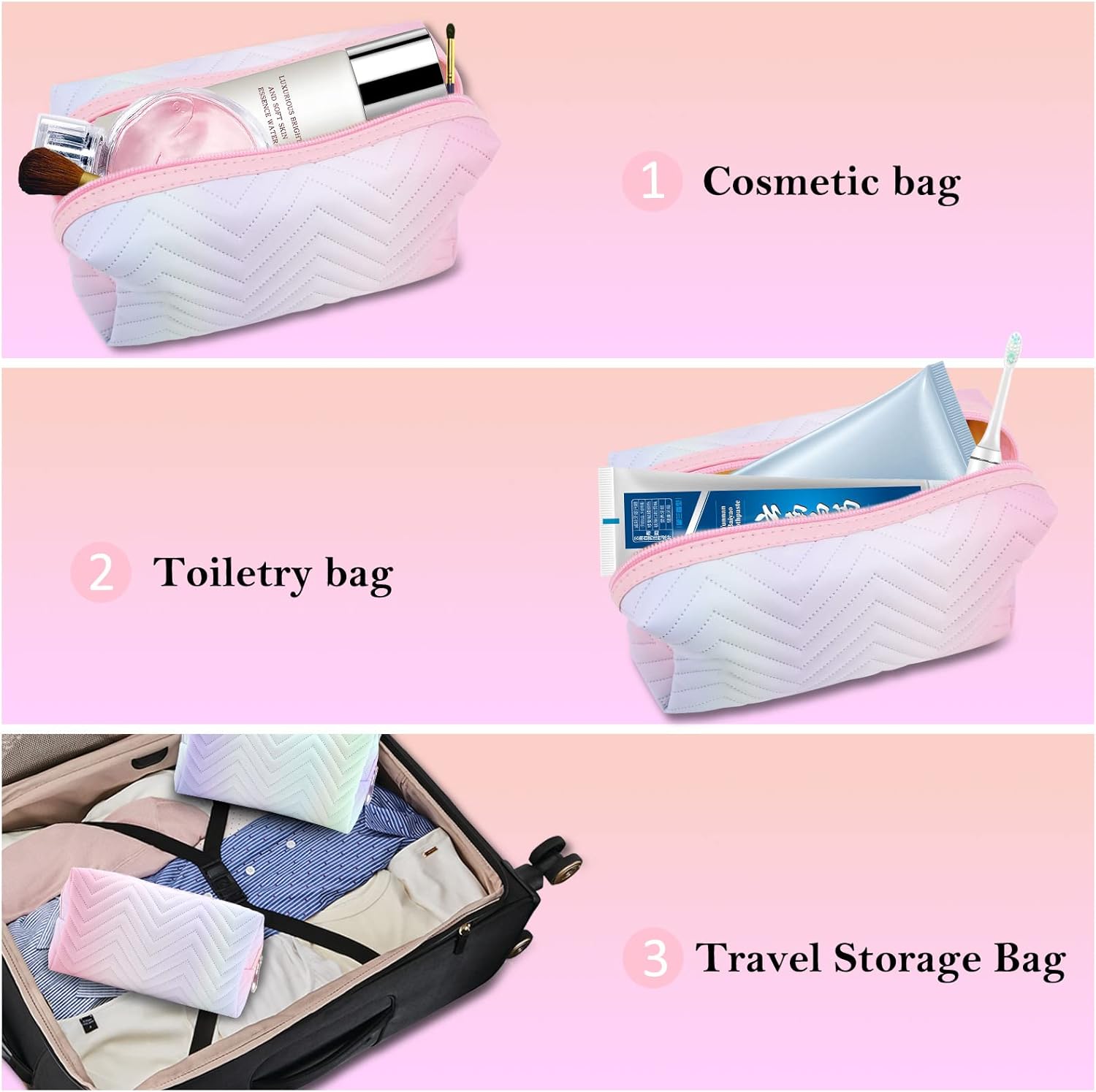 Grand sac de maquillage à fermeture éclair : le compagnon idéal pour femmes et filles en voyage Sac de toilette pliable et étanche pour un rangement pratique et élégant – Image 4