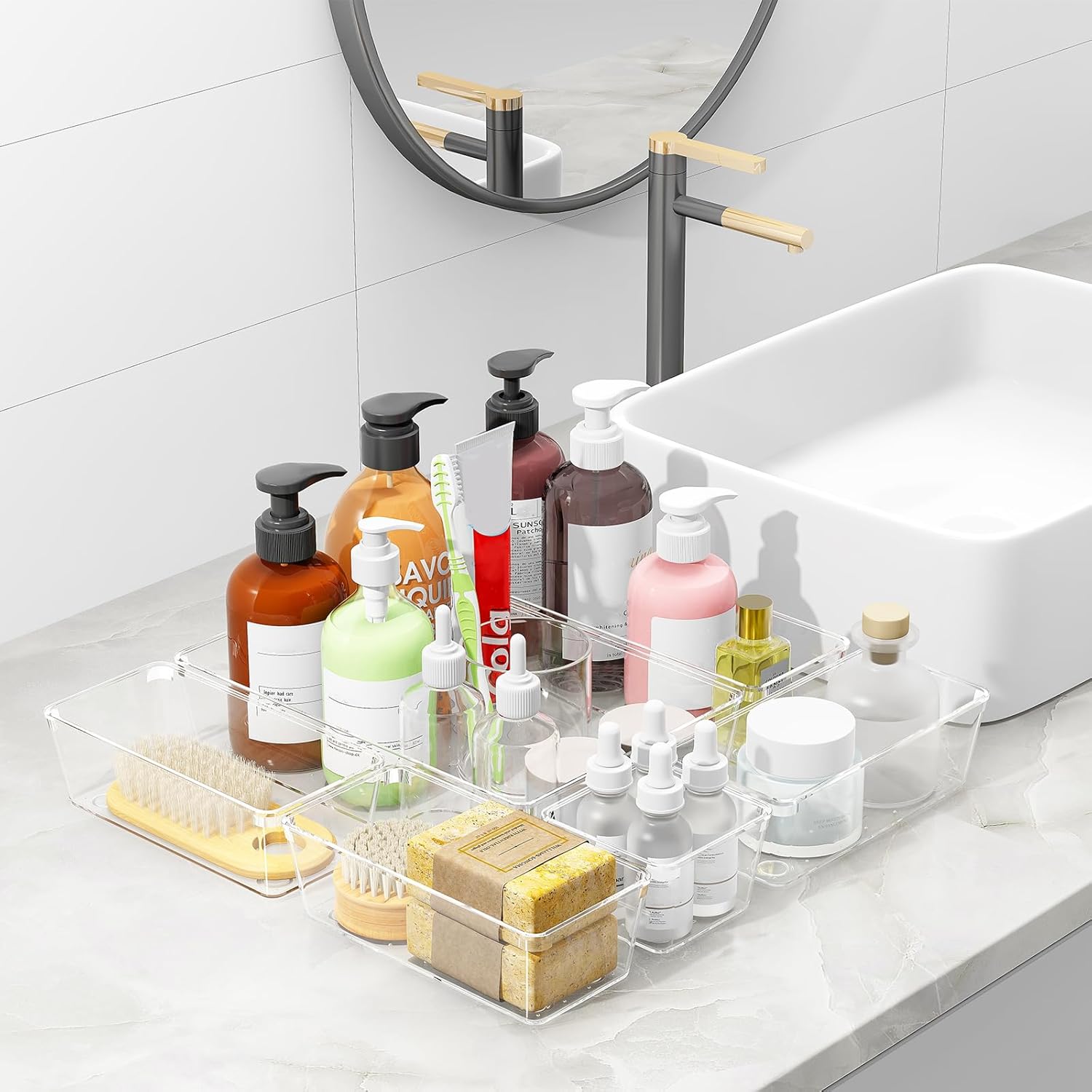 Organisateurs de tiroir : le lot de 25 bacs en plastique transparent pour un rangement optimal de salle de bain, coiffeuse, cuisine et bureau – Image 6