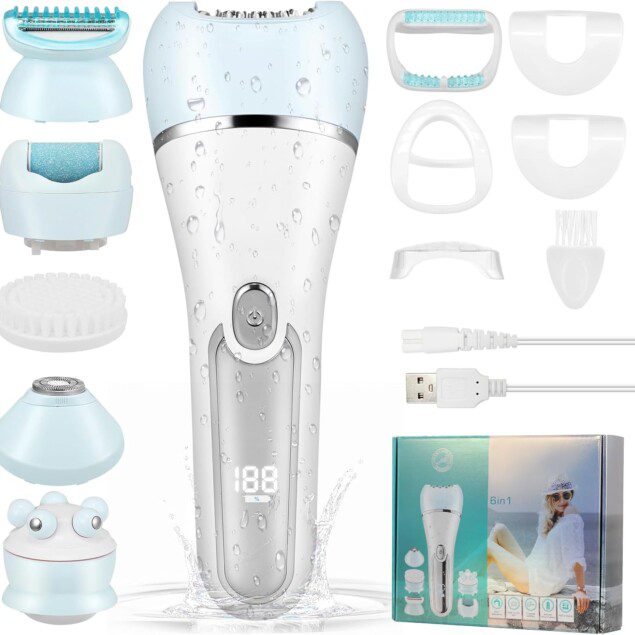 Épilateur électrique 6 en 1 pour femme : polyvalence et douceur pour un visage radieux