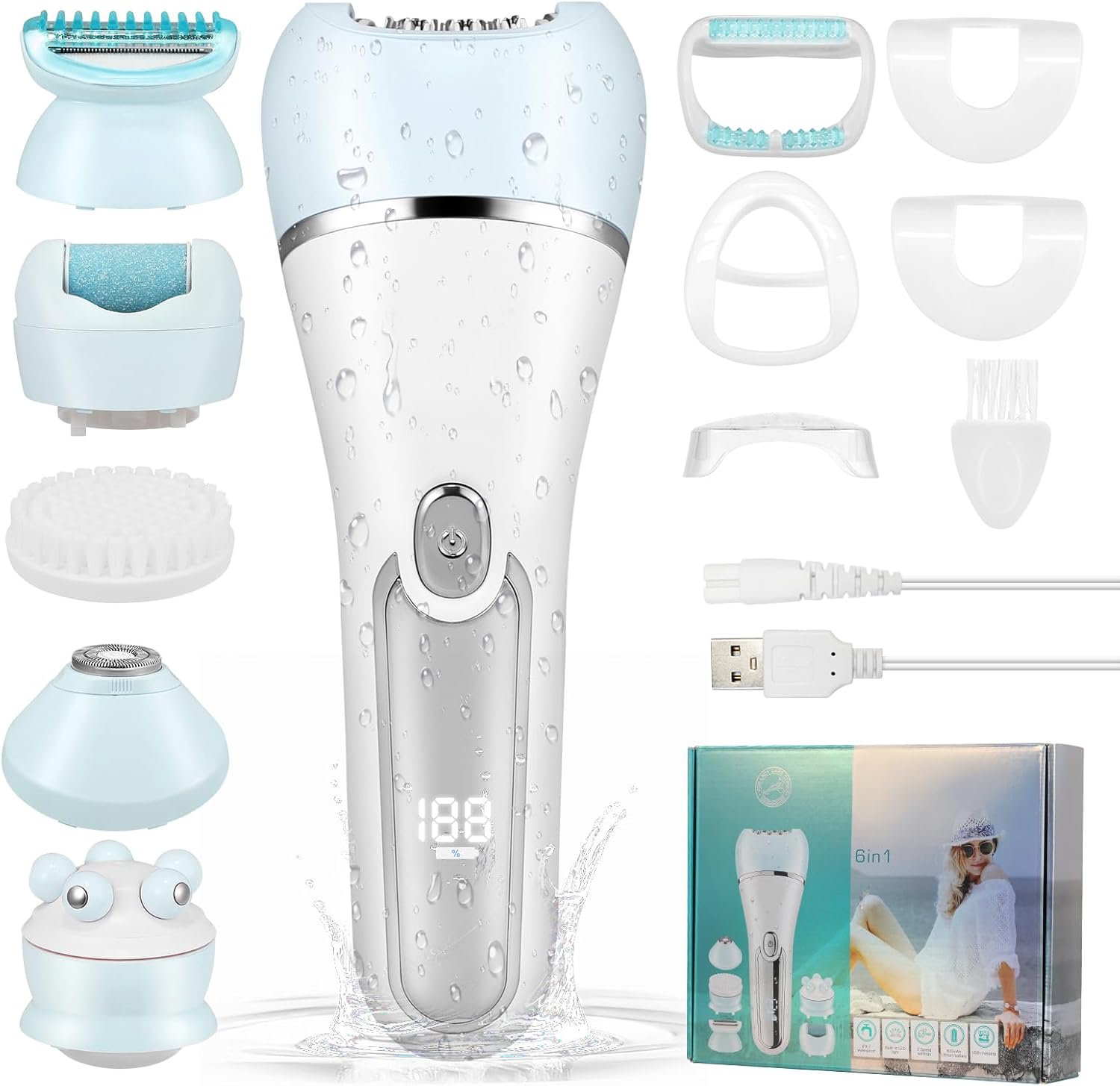 Épilateur électrique 6 en 1 pour femme : polyvalence et douceur pour un visage radieux