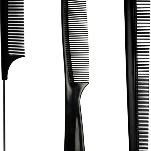 Ensemble de peignes de coiffure noir : 3 pièces idéales pour hommes, femmes et enfants Profitez d'une coiffure impeccable grâce à notre peigne à dents fines, peigne à dents larges et peigne à queue en métal