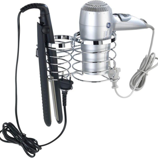 Porte sèche-cheveux et fer à lisser en acier inoxydable : l'élégance et l'organisation pour votre salle de bain