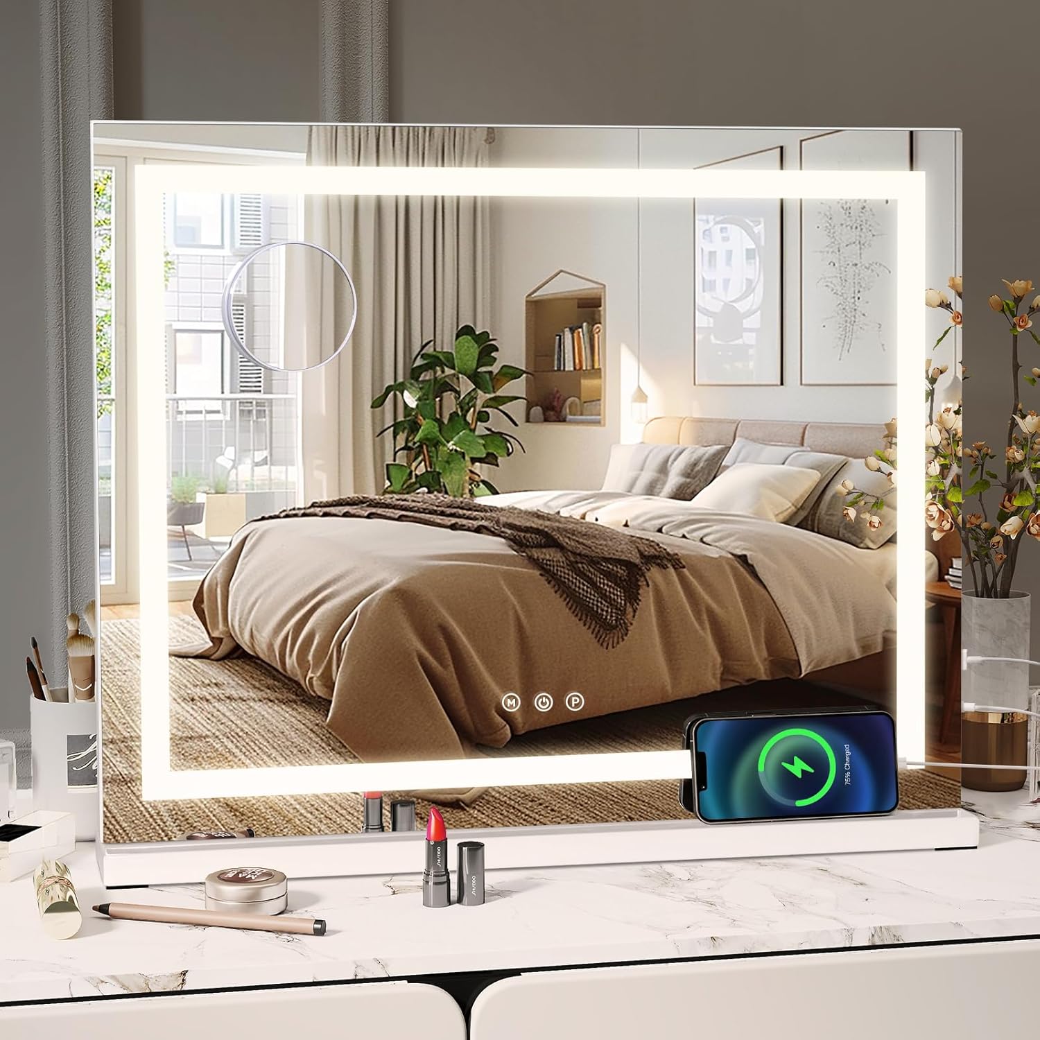 Miroir de maquillage lumineux 58x48cm : l'accessoire idéal pour les passionnées de beauté

Découvrez le miroir LED Hollywood avec 3 températures de couleur, touche tactile et port de chargement USB, parfait pour une installation murale ou sur table, pour sublimer votre routine beauté et assurer un maquillage impeccable à chaque fois.