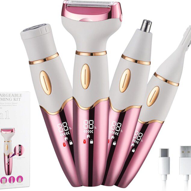 Rasoir électrique femme : 4 en 1, sans fil et étanche pour un soin complet du corps, des jambes, du bikini et du visage