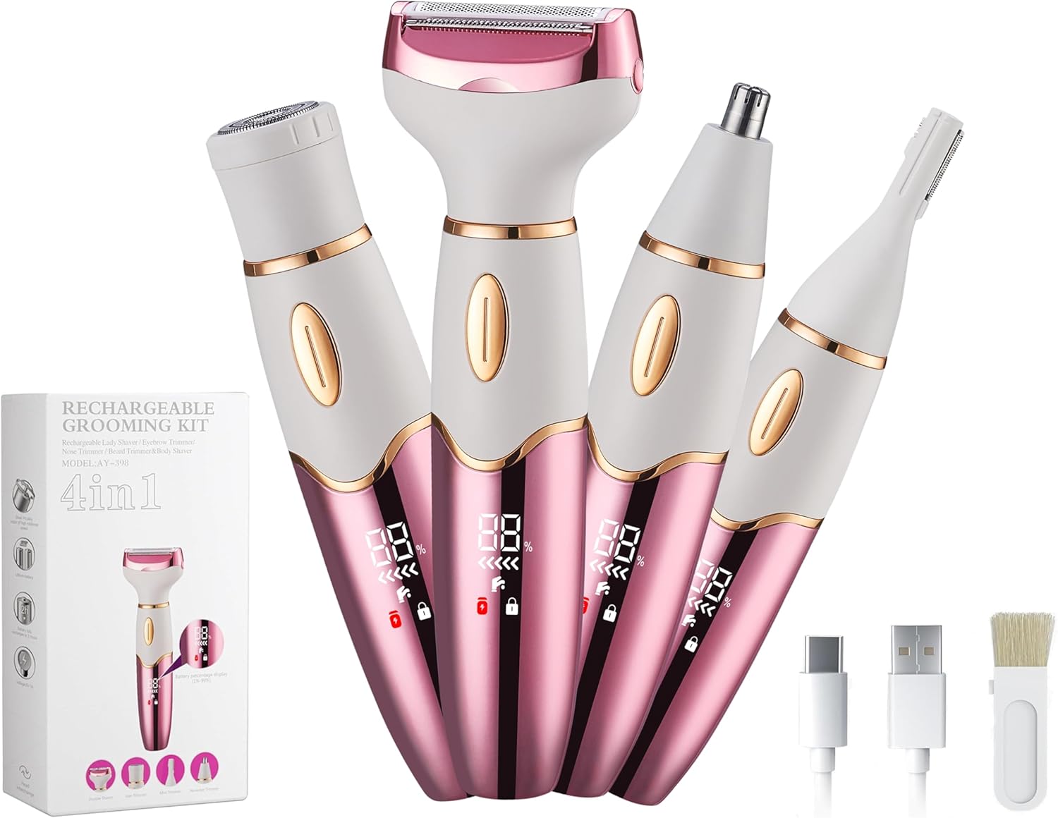 Rasoir électrique femme : 4 en 1, sans fil et étanche pour un soin complet du corps, des jambes, du bikini et du visage