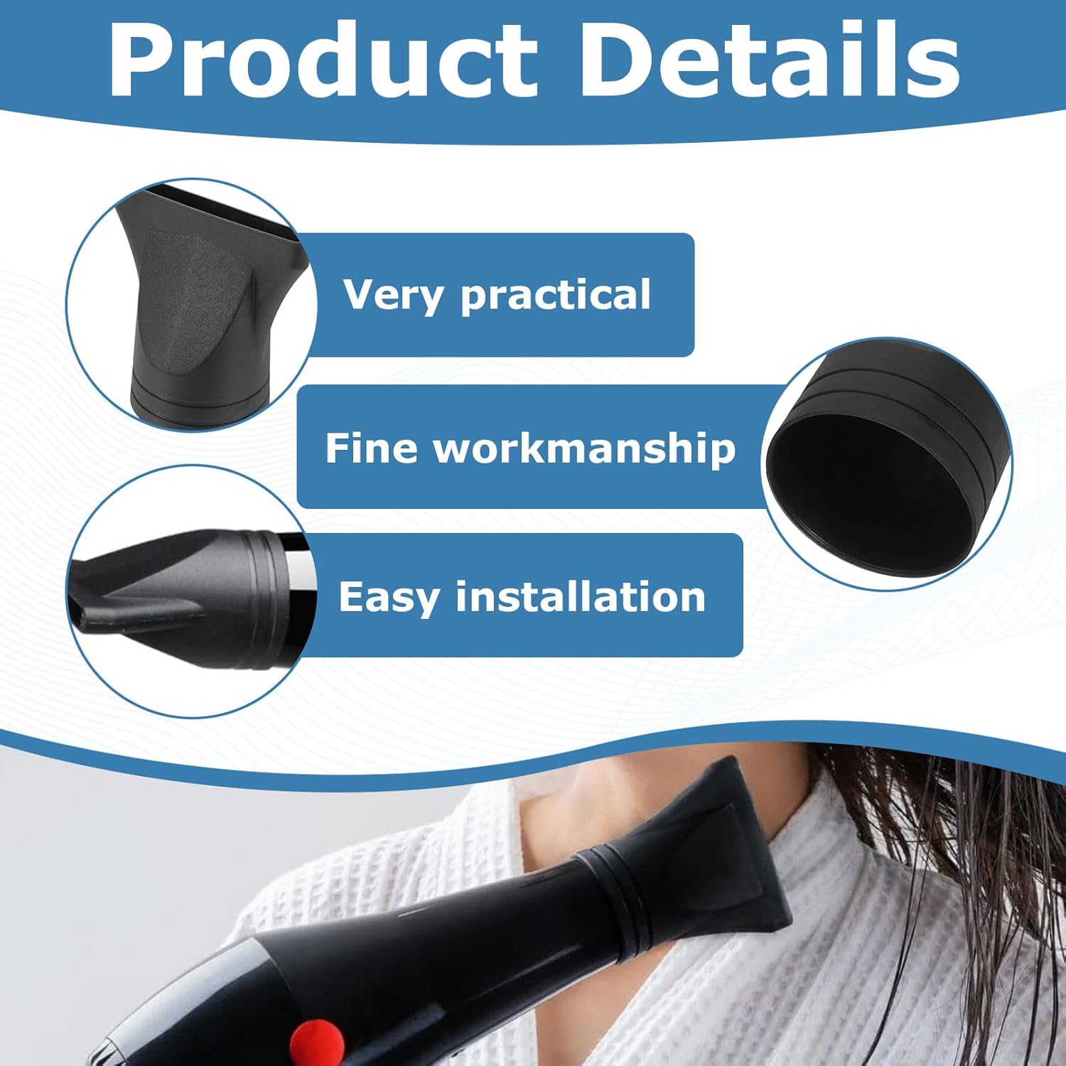 Embouts diffuseurs pour sèche-cheveux : lot de 2 buses noires universelles pour un coiffage parfait – Image 3