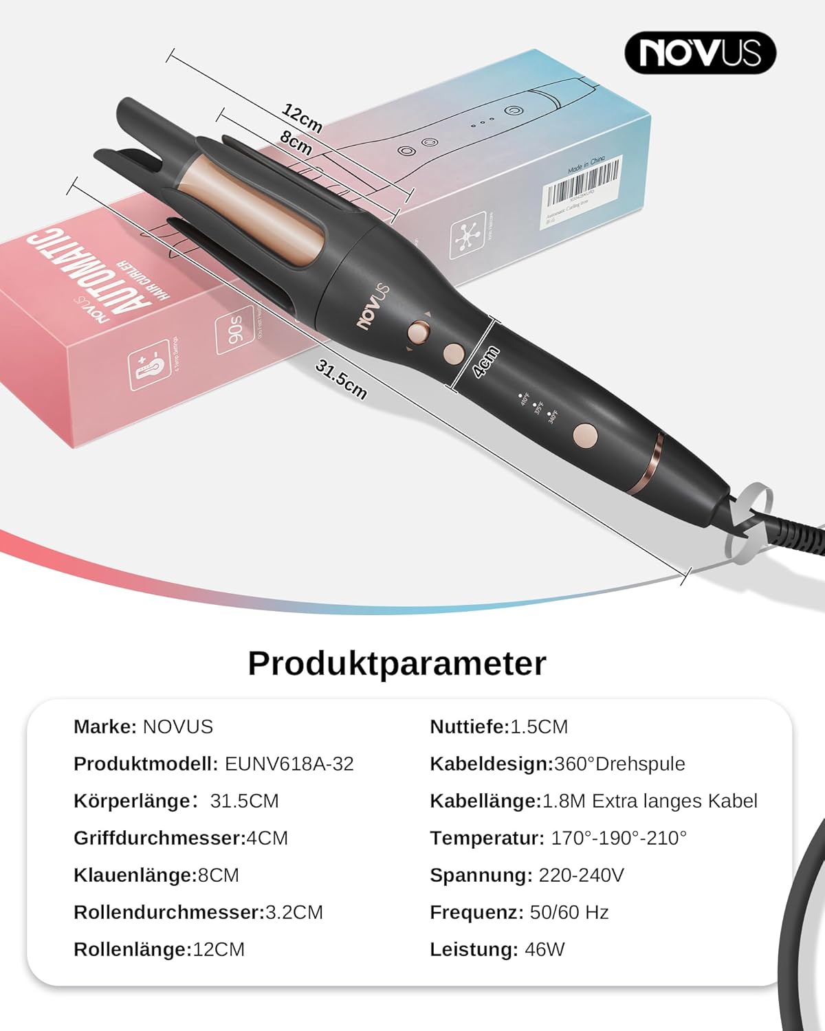 Fer à friser automatique : l'outil parfait pour les cheveux longs avec 3 réglages de température et sécurité anti-brûlure – Image 8