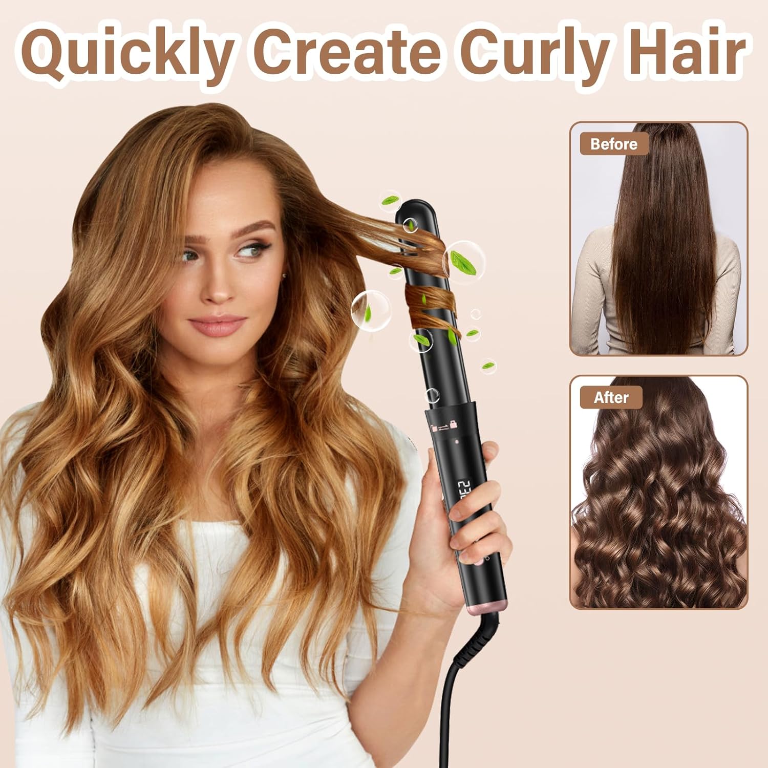 Onftrym : boucleur à cheveux 5 en 1 pour sublimer toutes les coiffures Découvrez le boucleur céramique avec écran LCD, réglable de 160℃ à 230℃, idéal pour les cheveux longs, courts ou fins, accompagné de gants et clips pour un coiffage en toute sécurité. – Image 4