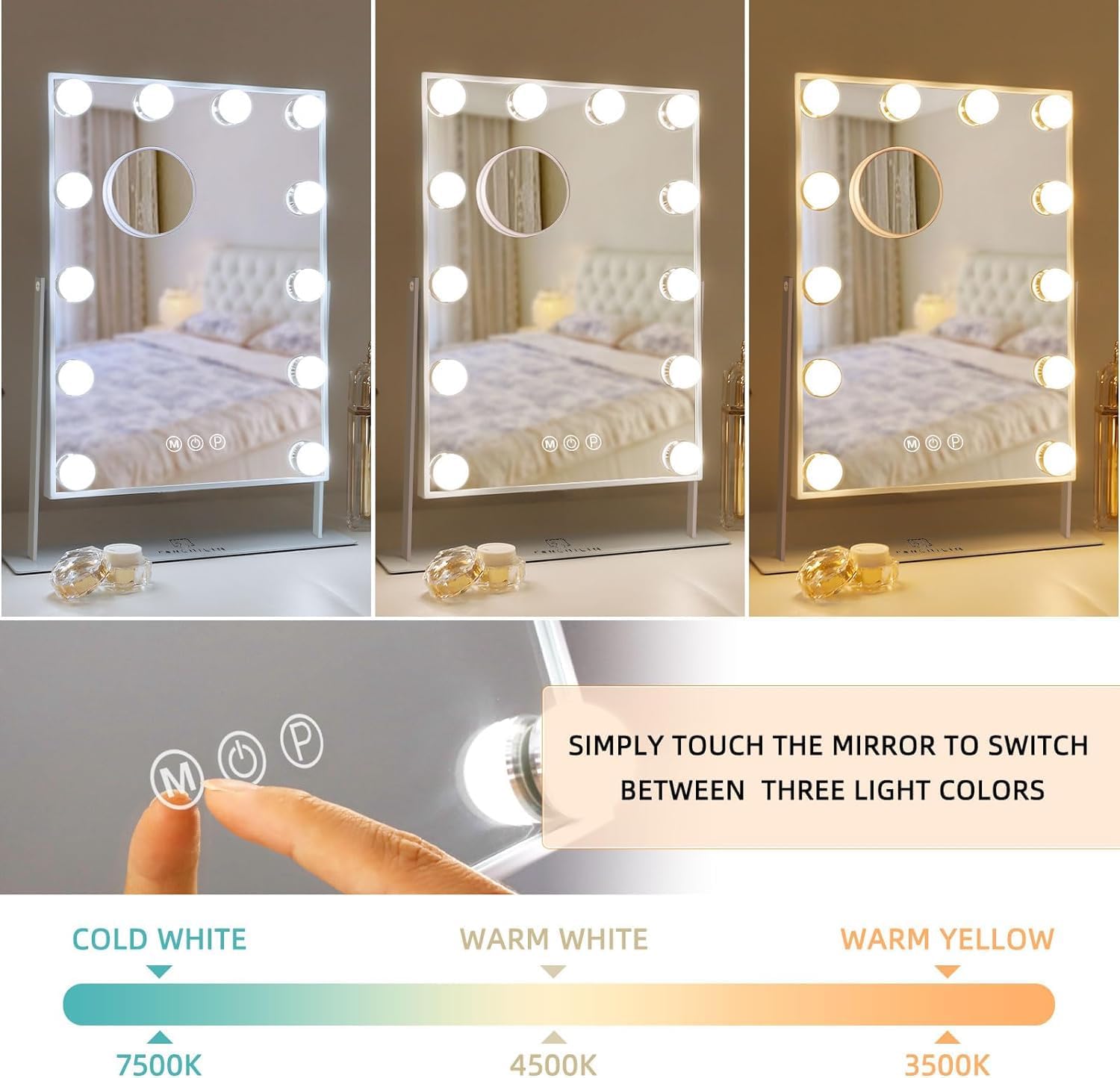 Miroir de maquillage éclairé : l'allié parfait pour les passionnées de beauté Profitez d'un éclairage optimal avec 12 lampes LED à intensité variable, un rotatif à 360° et un grossissement 10x pour un maquillage impeccable en toutes circonstances – Image 2