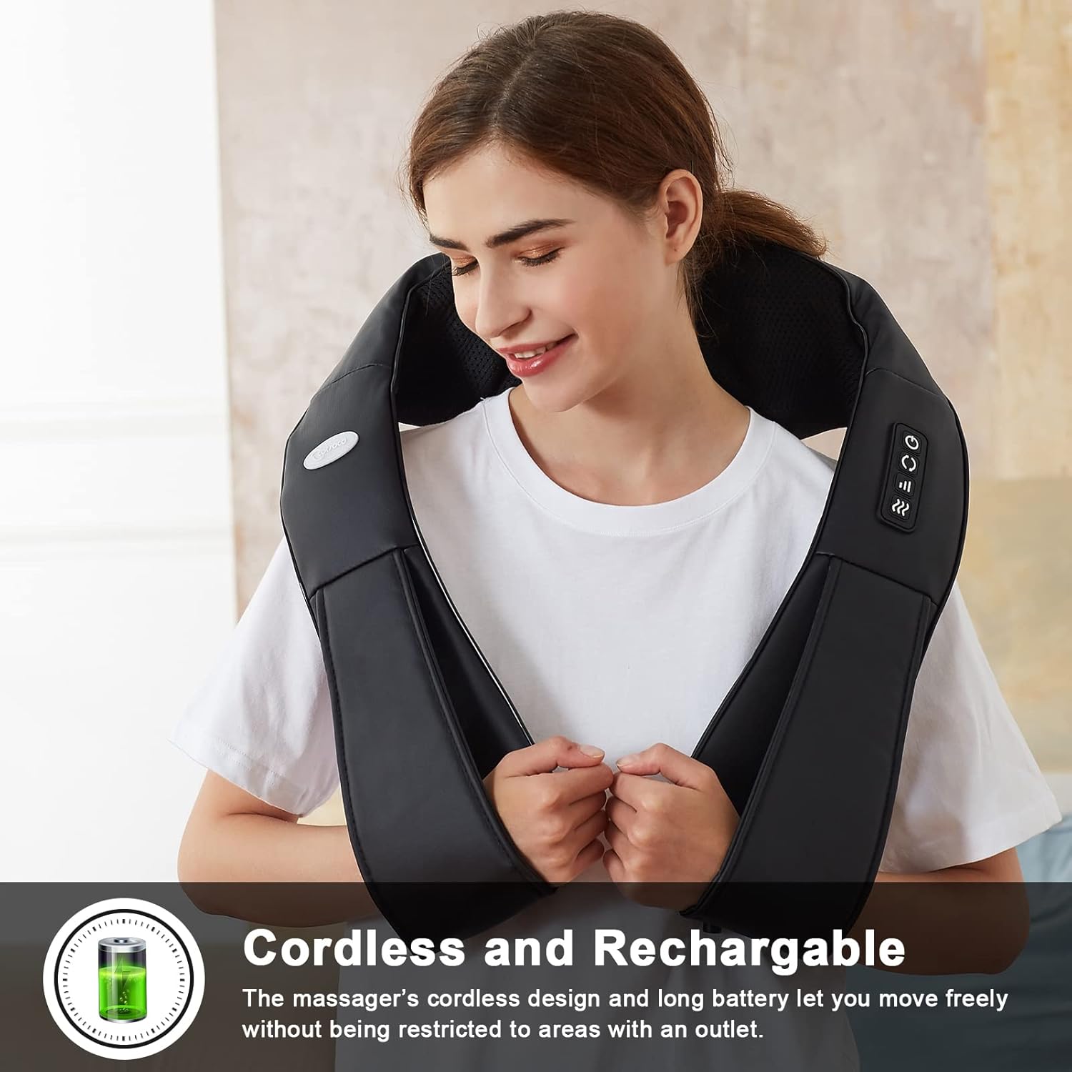 Masseur sans fil pour cou et épaules : soulagez vos douleurs grâce au massage shiatsu portable avec chaleur – Image 2