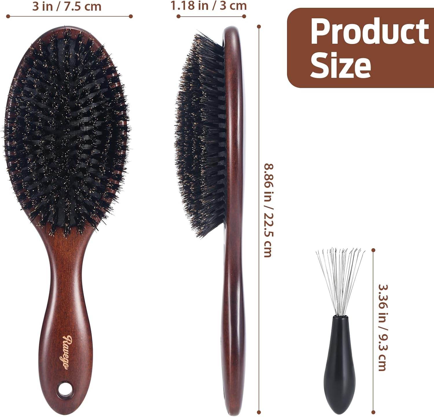 Brosse à cheveux en poils de sanglier : pour une coiffure parfaite des femmes, hommes et enfants Démêlez et coiffez vos cheveux fins grâce à des poils naturels et rigides – Image 2