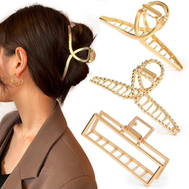 Grandes pinces à cheveux antidérapantes en métal doré : le lot de 3 idéal pour femmes et filles avec des cheveux longs
