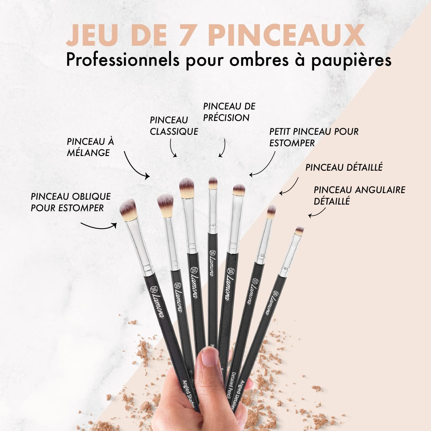 Set de pinceaux de maquillage pour les yeux : maîtrisez l'art du fard à paupières et de l'eyeliner avec ce kit essentiel de 7 pièces aux poils soyeux – Image 2