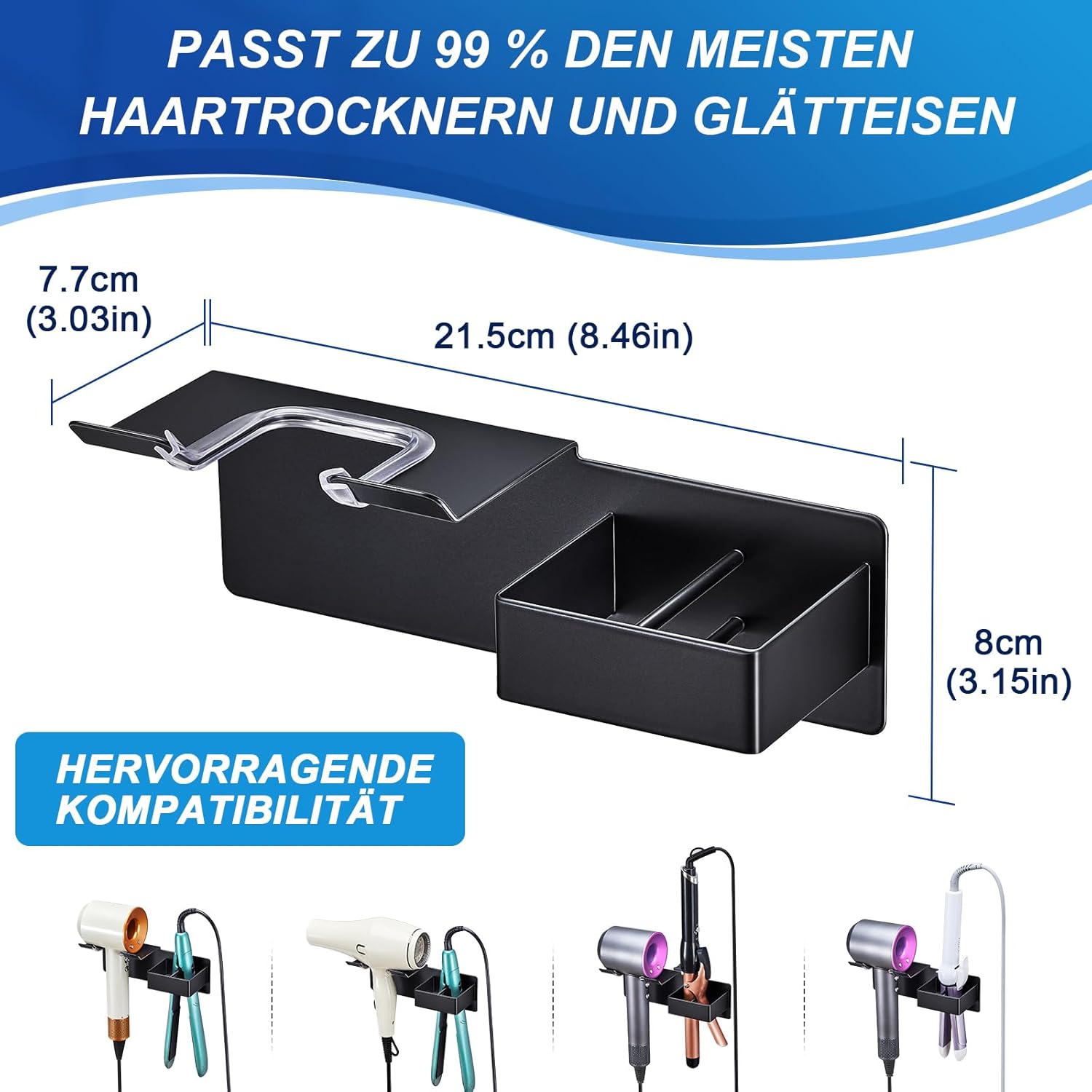 Support mural pour sèche-cheveux et fer à lisser : une solution élégante et pratique pour salle de bain et chambre à coucher – Image 5