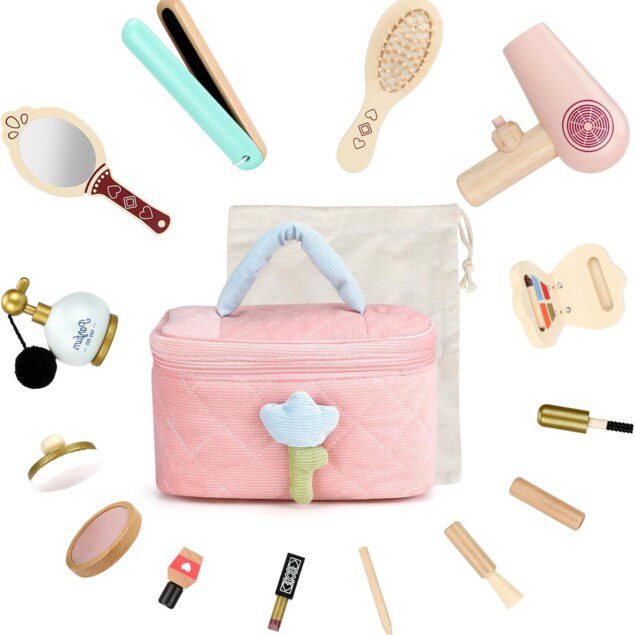 Kit de maquillage en bois : mallette ludique pour enfants, un cadeau idéal pour les petites coquettes à partir de 3 ans