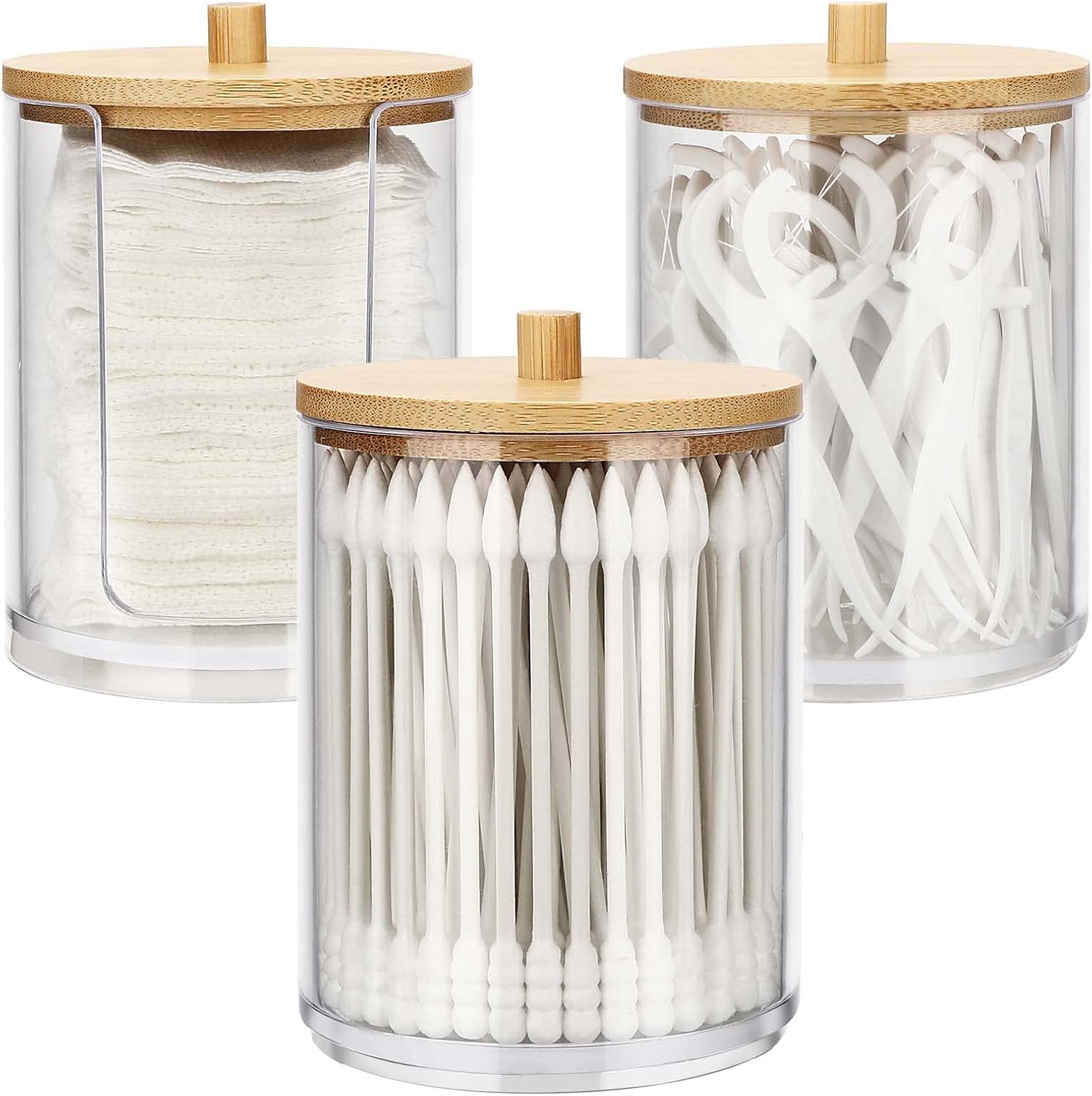 Supports de maquillage en acrylique transparent : le lot idéal pour organiser vos cotons-tiges et démaquillants dans la salle de bain