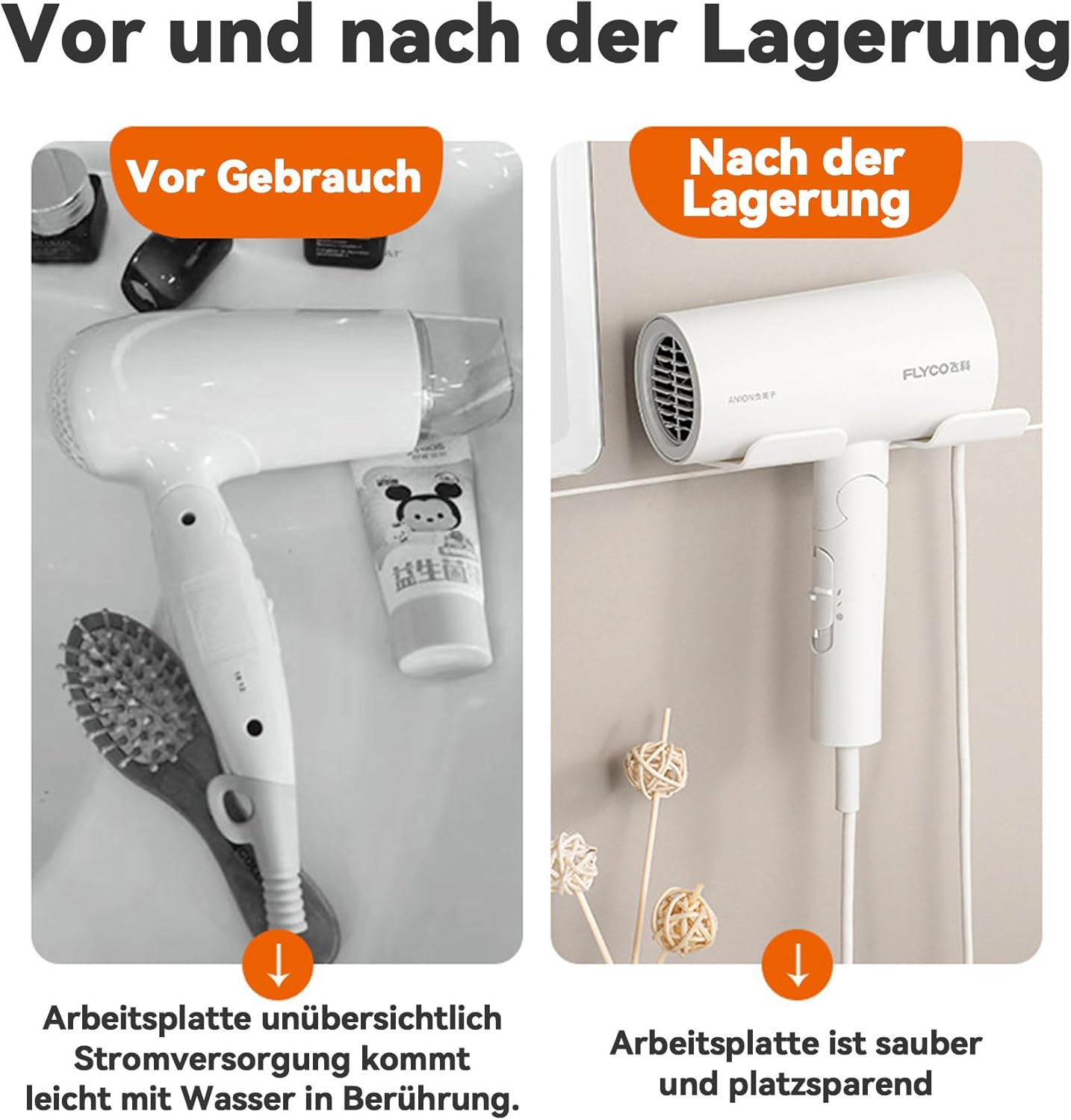 Support mural sans perçage pour sèche-cheveux : pratique et élégant pour un rangement optimal dans votre salle de bain – Image 4