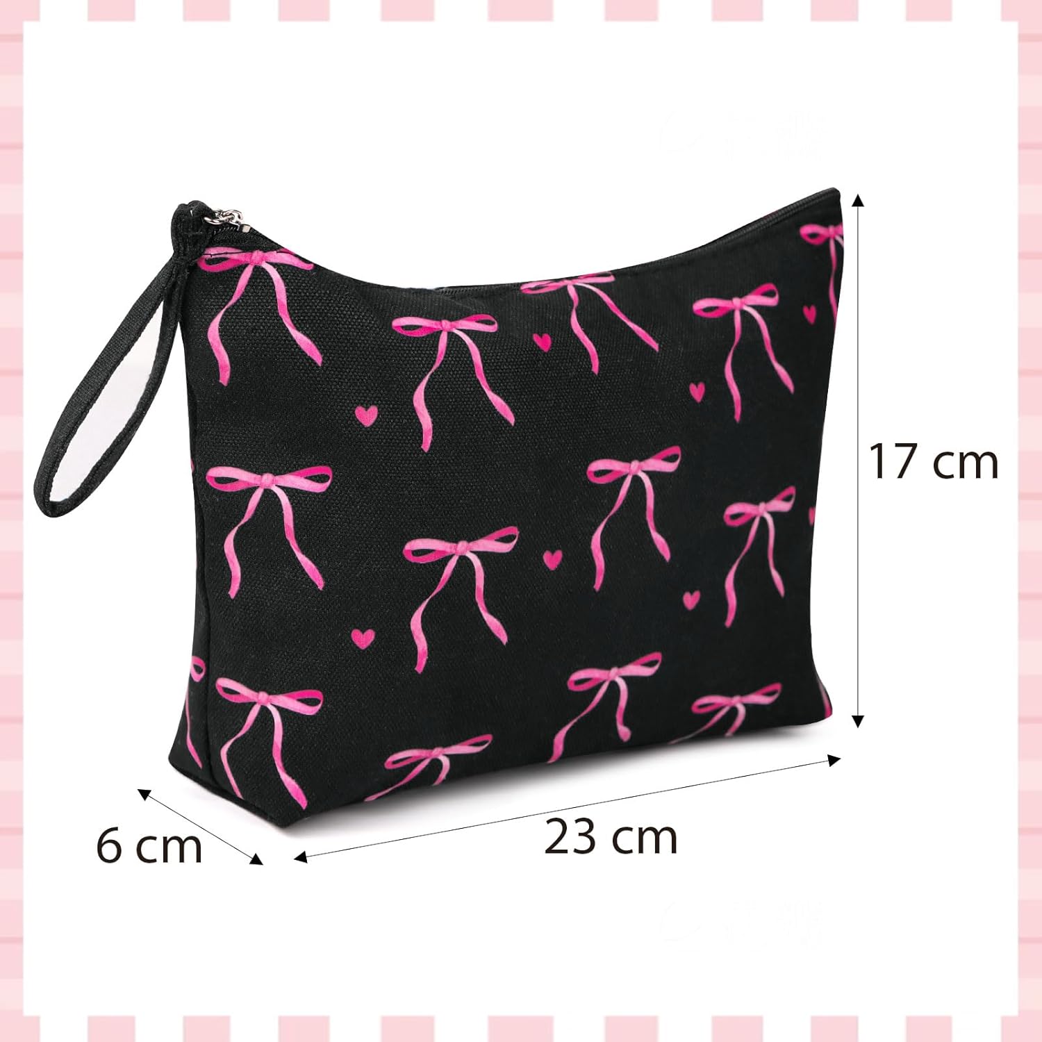 Trousse de toilette femme voyage : l'élégance en noir avec un motif nœuds roses pour un maquillage toujours en beauté – Image 2
