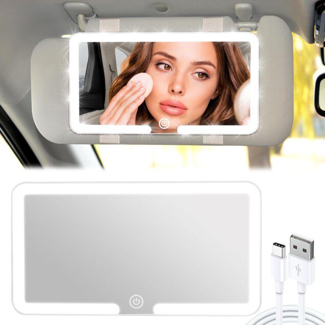 Miroir de courtoisie voiture : l'accessoire indispensable pour les femmes en déplacement Miroir de maquillage avec éclairage LED rechargeable, idéal pour un retouche rapide et élégante