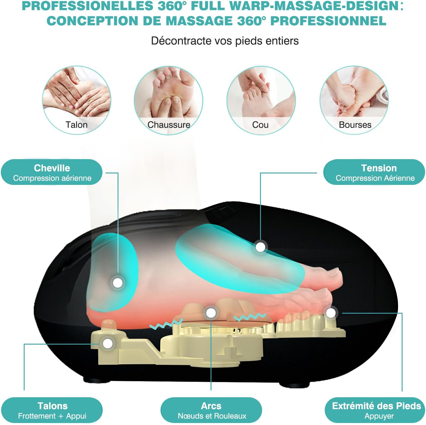 Masseur pieds shiatsu avec chaleur : soulage fasciite plantaire et douleurs pour femmes – Image 4
