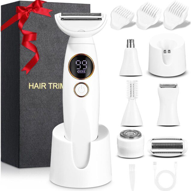 Rasoir électrique femme 5 en 1 : tondeuse intime rechargeable pour un épilateur tout-en-un et une peau parfaitement douce