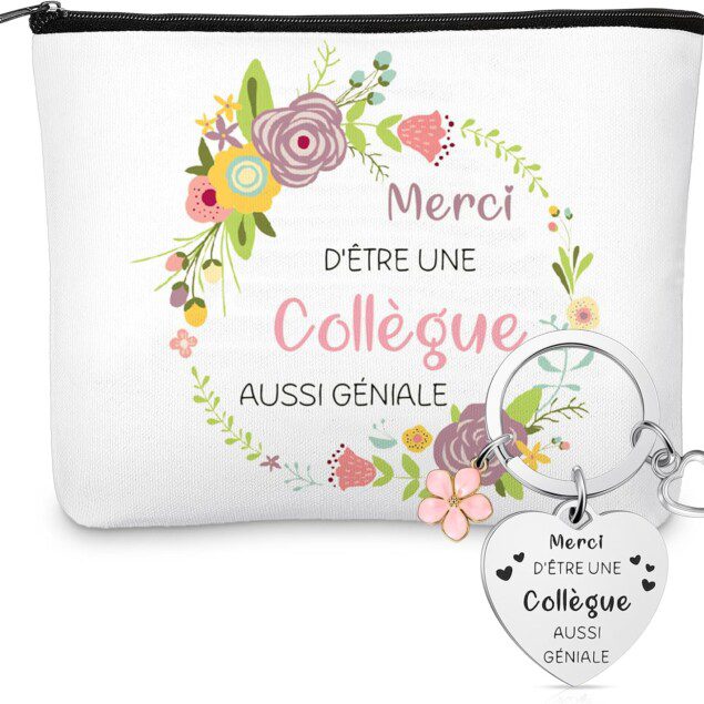 Idée cadeau souvenir pour collègue femme : trousse à maquillage et porte-clés, l'allié parfait pour un départ réussi
