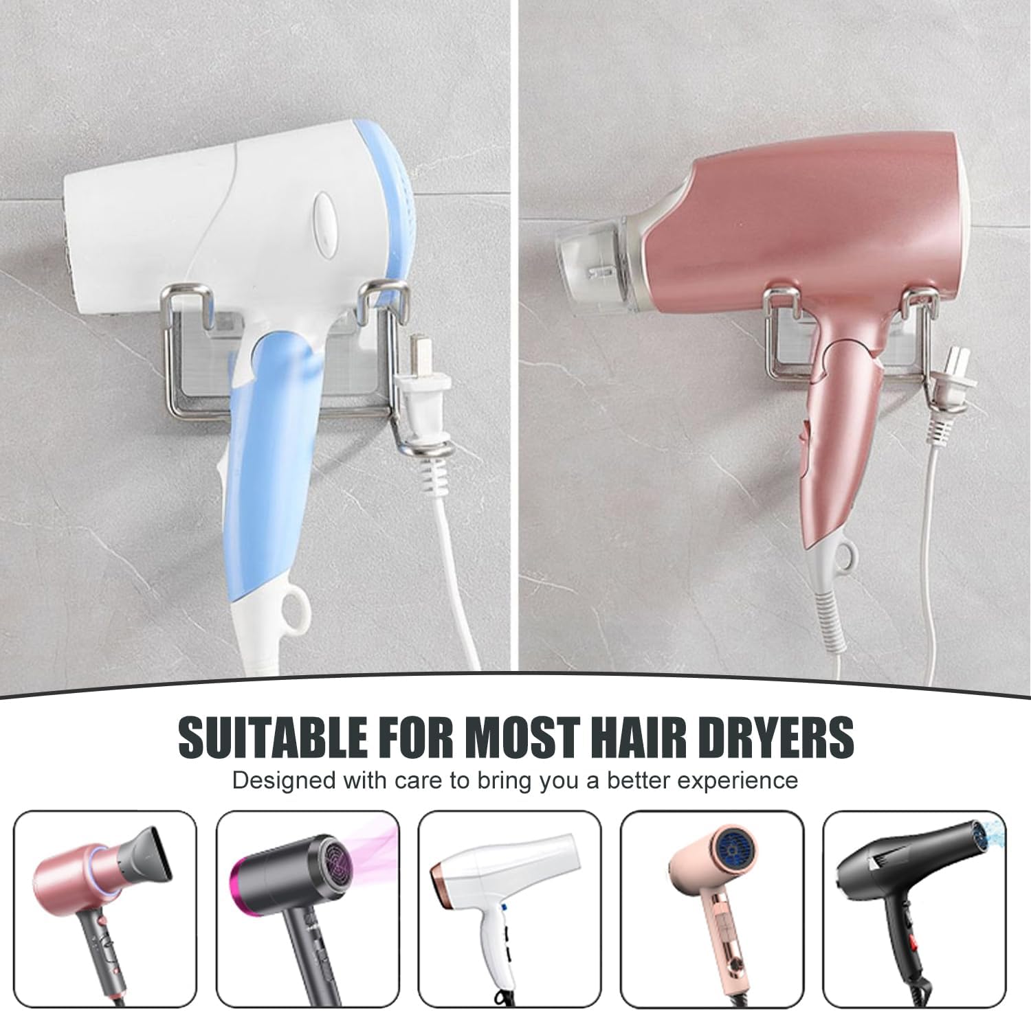 Support sèche cheveux mural sans perçage : pratique et élégant pour salle de bain et hôtel – Image 5